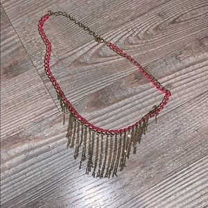 Gold and Hot Pink Fringe Necklace